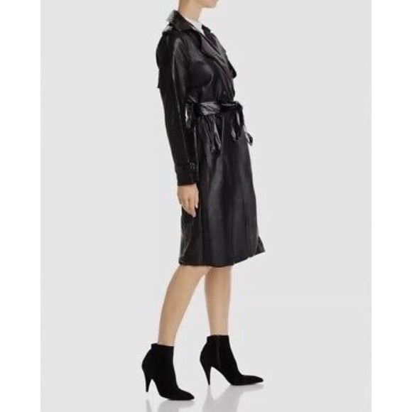 Apparis Priya Crocodile Embossed Faux Leather Trench Coat in Black Size M - Picture 2 of 9